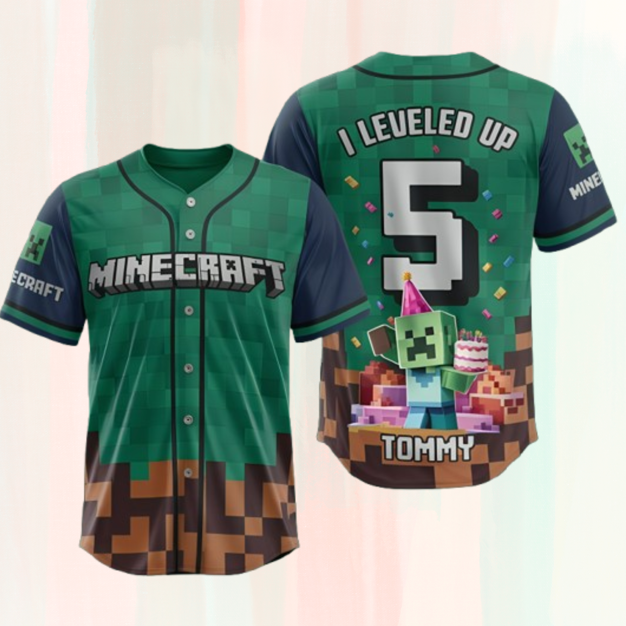 Custom Block Game Birthday Level Up Jersey Shirt