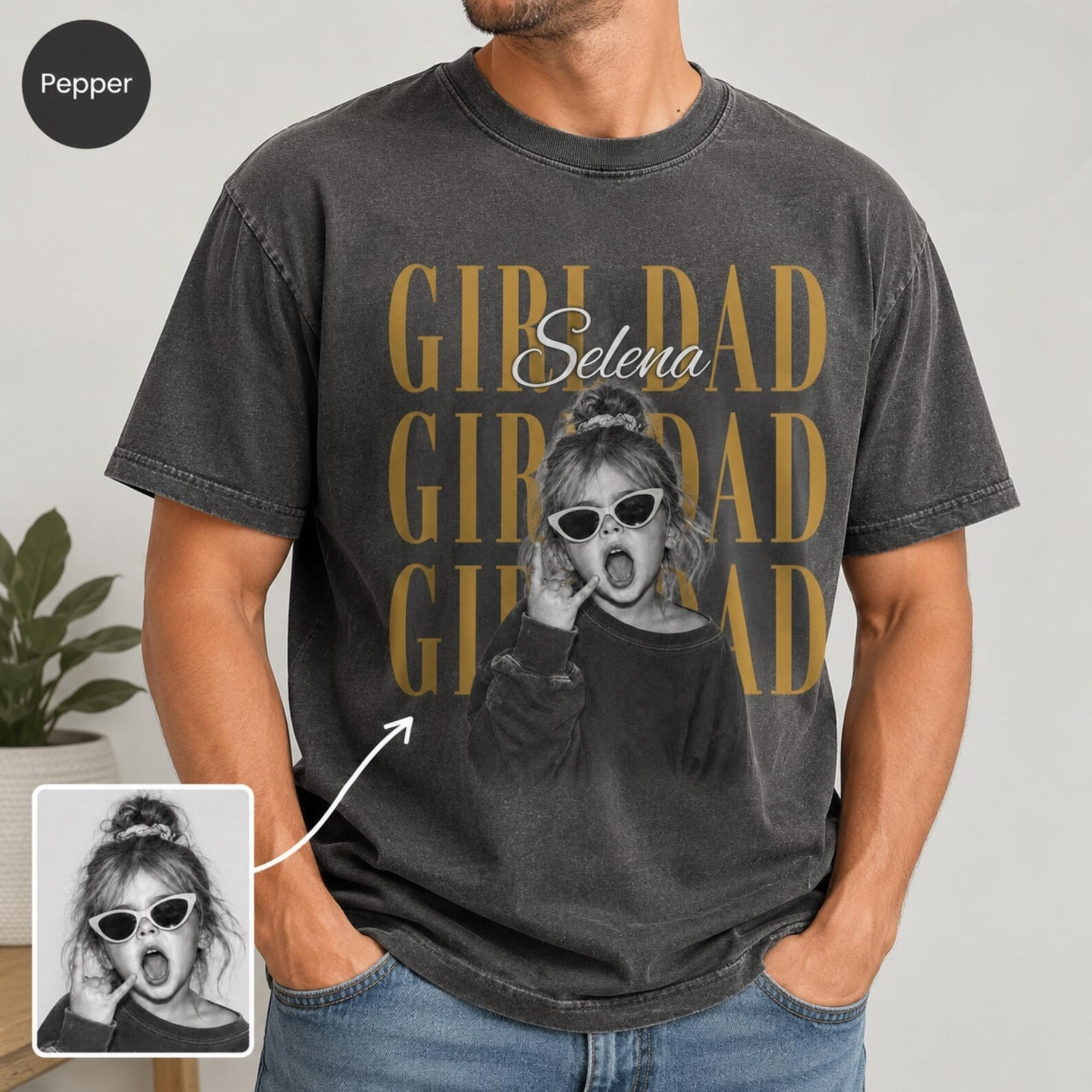 Personalized Dad Vintage Photo Shirt with Kids Photo