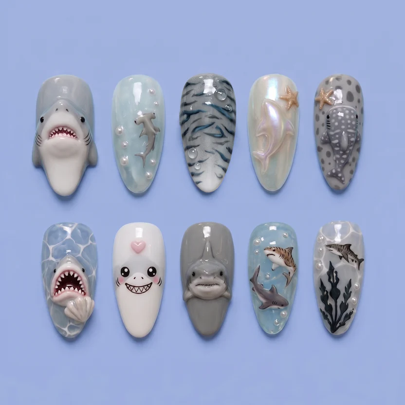 3D Shark Ocean Press On Nails