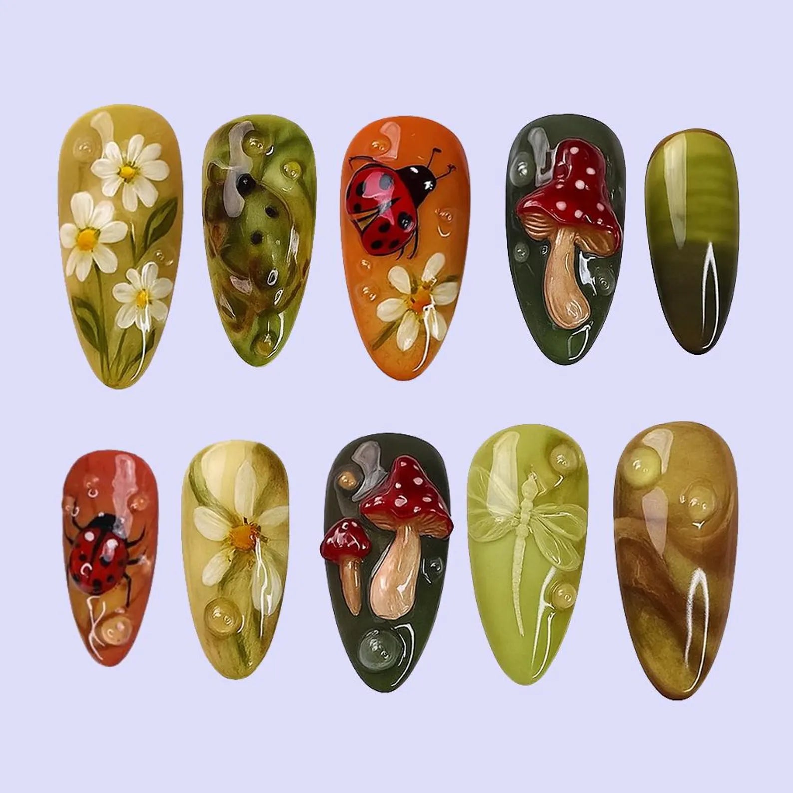 Autumn Ladybug Press On Nails