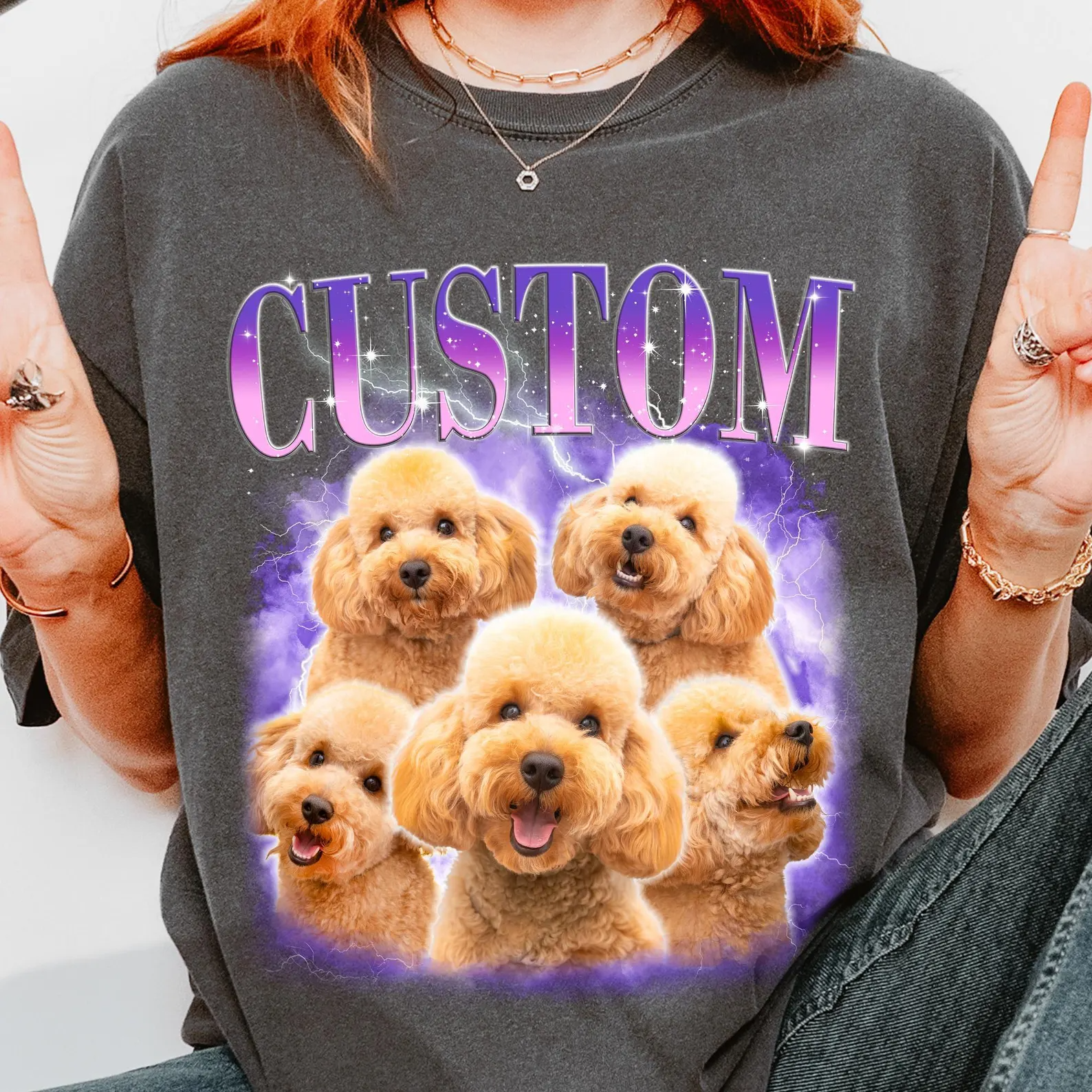 Custom Vintage 90s Bootleg RapPet T-Shirt, Personalized Retro Photo Dog Cat Shirt