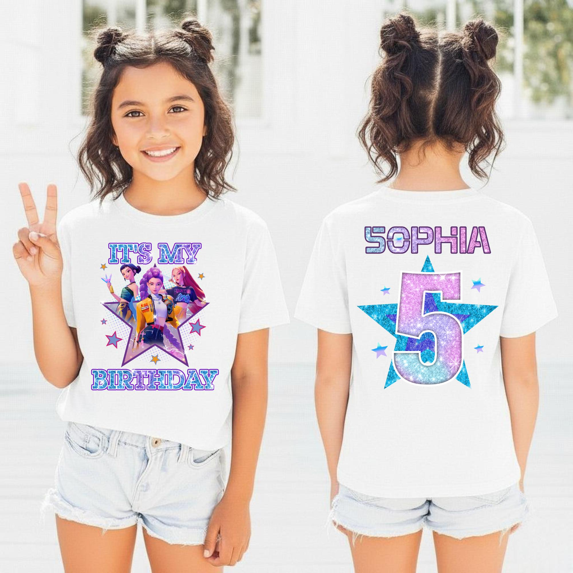 Custom 2-Sided Birthday Girl Shirt, Demon Hunters Kids Shirt