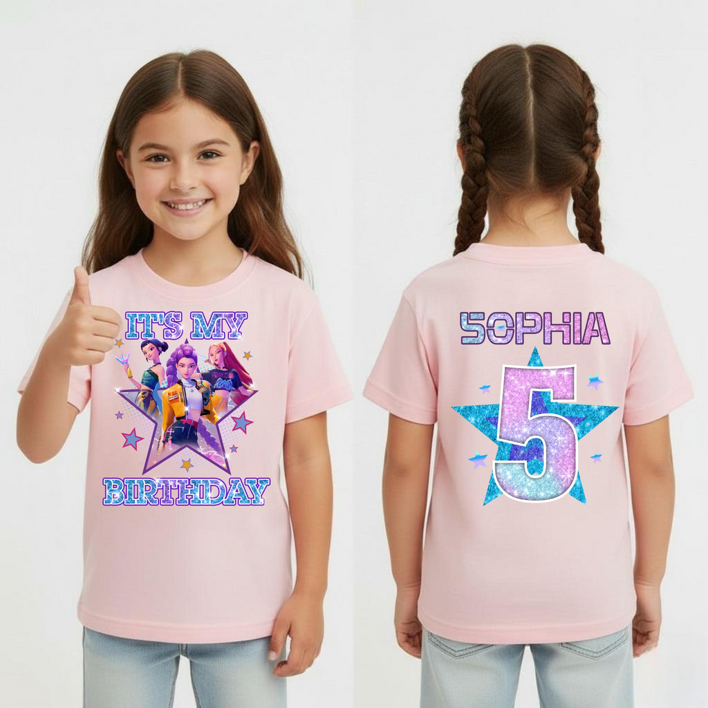 Custom 2-Sided Birthday Girl Shirt, Demon Hunters Kids Shirt