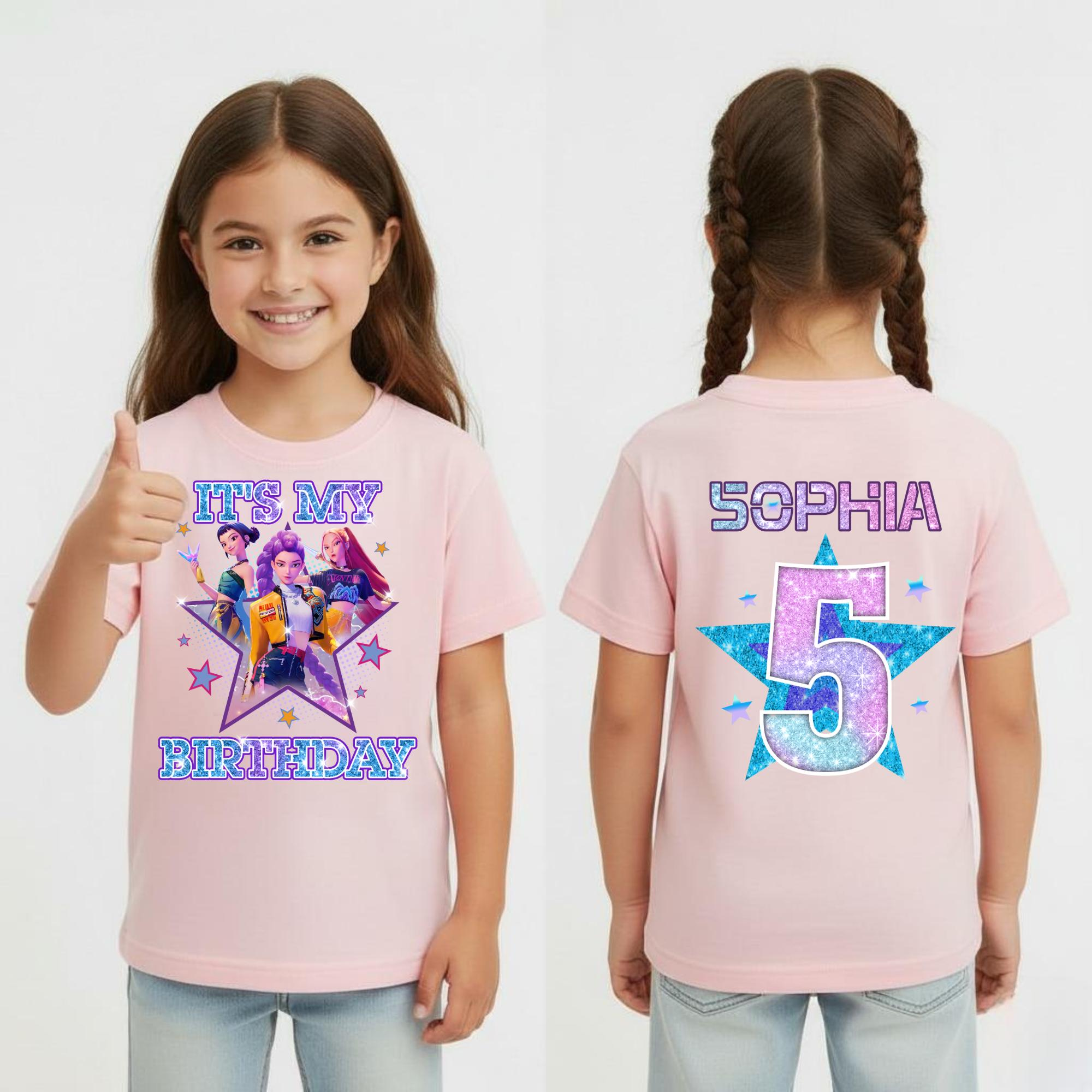 Custom 2-Sided Birthday Girl Shirt, Demon Hunters Kids Shirt