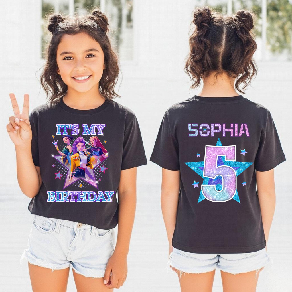 Custom 2-Sided Birthday Girl Shirt, Demon Hunters Kids Shirt