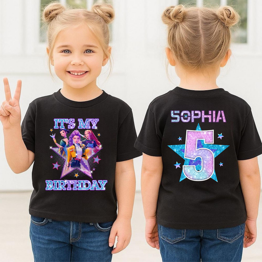 Custom 2-Sided Birthday Girl Shirt, Demon Hunters Kids Shirt
